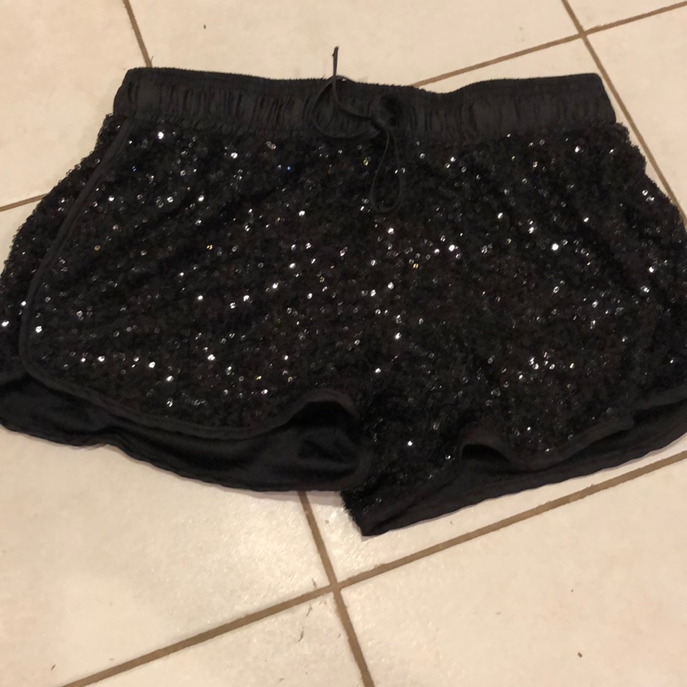 Black sequin gym shorts